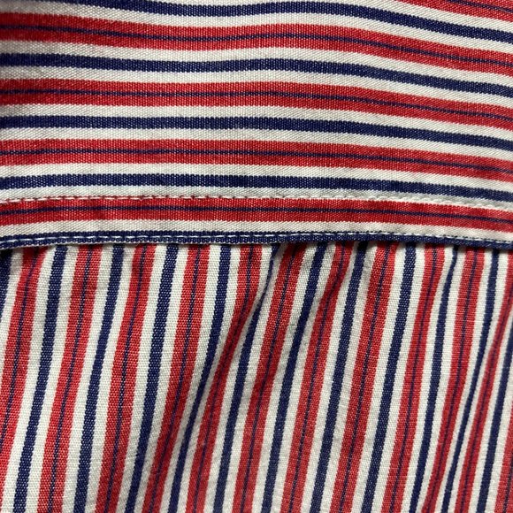 CHAPS Easy Care Men's Shirt Long Sleeve Red Blue Strip Casual Shirt L & XL - Picture 13 of 16